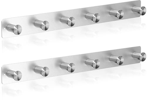 RICOO Edelstahl Garderobenhaken MH025S-6x2, Wandhaken Silber, Robuste Hakenleiste für Wandmontage, 2 Stück, Kleiderhaken Garderobe in Elegantem Design, Vielseitig Einsetzbar - Langlebig & Kratzfest