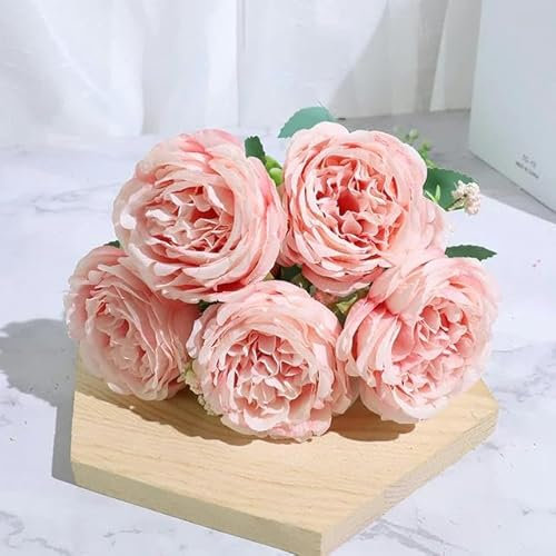 ZFISH Beste schöne Rosen-Pfingstrose, künstliche Seidenblumen, Kleiner weißer Blumenstrauß, für Zuhause, Party, Winter, Hochzeit, Dekoration, künstliche Blumen, Rosa