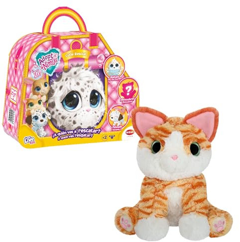 Bizak Adoptanimals Cutie Rescue, Mascota de Peluche Suave, adopta y rescata a un Perrito, Gatito o Conejo, Animal Sorpresa para cuidar, con Accesorios (63040177)