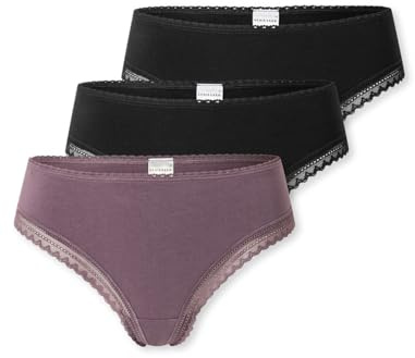 SCHIESSER Damen Tanga String im 3er Pack - Größe 36 Schwarz - Atmungsaktive Baumwolltangas mit Spitzenbändern am Bund - Elastisches Single-Jersey - Bequeme Unterwäsche mit komfortablem Sitz