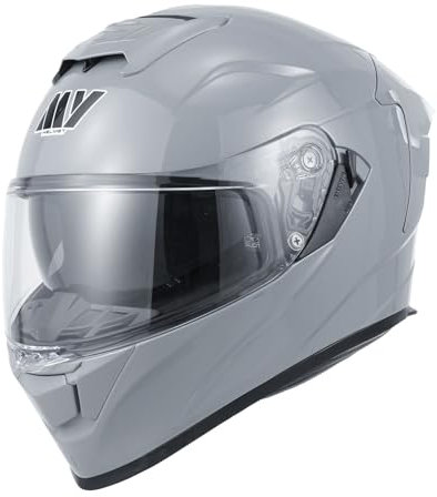 MY Motorrad Integralhelm Vollvisierhelm Mopedhelm mit Sonnenblende für Damen Herren,ECE 22.06 Genehmigung,Modell MY-936 (Grau, XL)