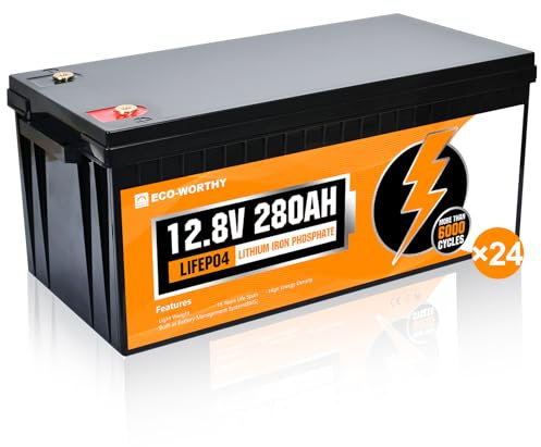ECO-WORTHY 24 Pack LiFePO4 12V 280Ah mit BMS,3584Wh Lithiumbatterie 12V für Solaranlage Komplettset