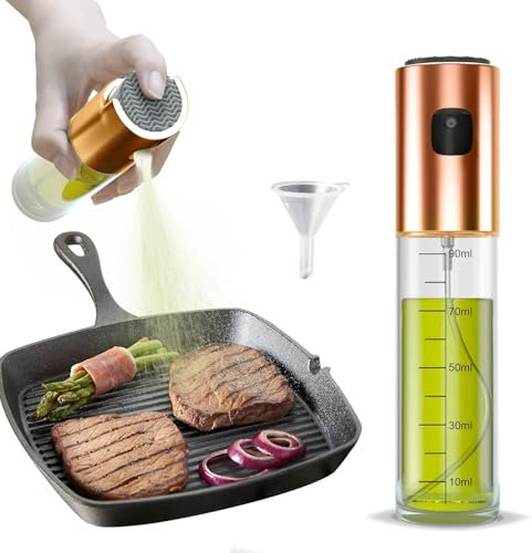 CHOPNEST Premium Oil Sprayer, 100ml Glass Spray Bottle, Leakproof, for Kitchen Baking, Grilling, BBQ, Air Frying- Available in Three Colors (Rose Gold)