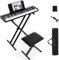 GYMAX 61 Key Digital Piano and Stool, Portable Electronic Keyboard with Adjustable & Folding Stand, Bluetooth MIDI/Audio, Sustain Pedal&Carry Bag, Semi Weighted Keyboard Piano Set for Beginners Adults