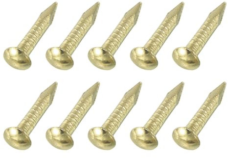 sourcing map 200Pcs Small Hardware Nails, 1.5 x 10mm Brass Round Head Nail Common Finishing Nail for Household Woodworking Picture Hanging DIY Projects, Gold