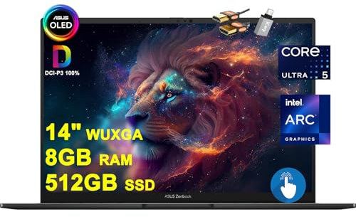 ASUS Zenbook 14 OLED Business AI PC portable 14 WUXGA OLED écran tactile (550 nits 100 % DCI-P3 brillant) Intel 14-core Ultra 5 125H 8 Go de RAM 512 Go SSD rétroéclairé Thunderbolt Harman/kardon
