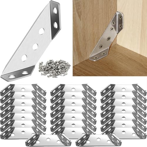 Squadrette Angolari,24 pezzi Armadio Angolare Universale,Staffe per Mensole in acciaio inox,Staffe Angolari per Legno,Staffa Angolare,per il rinforzo e il restauro di mobili,tavoli