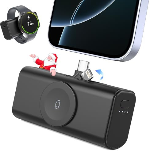 doeboe 5000mAh Power Bank, Powerbank per Samsung, Power Bank Mini 3 in 1, Caricatore Portatile per Smartphone, Compatibile con S24/23, iPhone 16/15, Galaxy Watch 6/5 e Galaxy Buds3/3Pro (P6-BK)