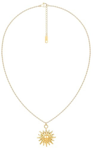 Unimooie Damen Titan Stahl Gold Veredelte Doppelseitige Sonnenanhänger Halskette Wasserdicht Beständig Naturverbunden Fein