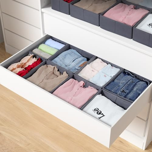 ORLISA 8er Set Schubladen Organizer kompatibel mit PAX Kleiderschrank 100x58 cm, Faltbar Stabil, Aufbewahrungsboxen für Kleidung, Grau
