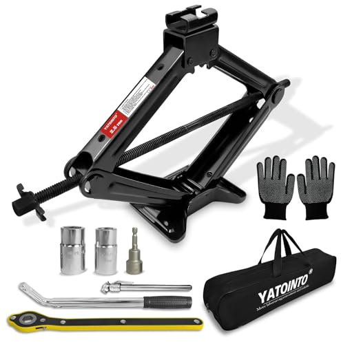 Car Scissor Jack Tire Changing Kit for 2.5 Ton/5512 LBS [Upgraded Style], 7 PCS Tyre Changer Set Includes Black Scissor Jack Portable Socket Drill Adapter Ratchet Wrench, for Car, SUV, MPV