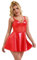 comeondear Lederkleid Damen XXL Rot Sexy Outfits für Party Wetlook Leder Kleid Dessous Frauen Große Größen Minikleid Curvy Babydoll Negligee mit Push Up Reizwäsche Women Lingerie Clubwear(PU-Rot,XXL)
