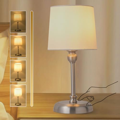 YOIZO Bedside Lamps, Rechargeable Cordless Table Lamp with Stepless Dimmable, 6000mAh Battery Operated Lamp with Brightness Memory, Portable Wireless Touch Bedroom Lamps for Living Room - Nickel