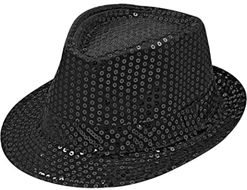 Sternfabrik Pailletten Hut Trilby Vedora Herren Damen Kinder Karneval Fasching Kostüm Glitzerhut (Schwarz)