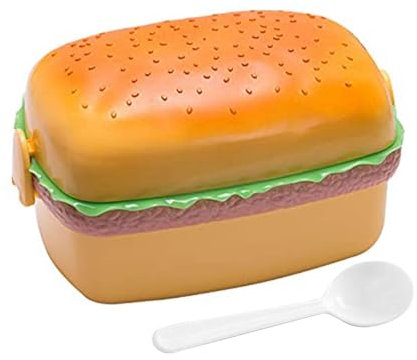 Lonchera de 3 niveles, lonchera para hamburguesa con cuchara, recipiente apilable para alimentos, almacenamiento de alimentos a prueba de fugas, portátil con múltiples compartimentos, práctico