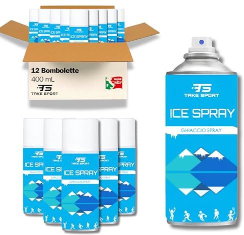 TS Take Sport® Spray de glace instantané Lot de 12 x 400 ml – Spray Glace Professionnel pour Sportifs, Kinés et Premiers Secours, Soulagement des Chocs et Douleurs Musculaires, CE Certifié