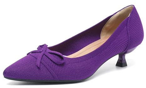 GYUBL Scarpe Donna in Maglia Tacco Basso Punta Chiusa Eleganti Scarpe Donna Comode Gattini Decolleté per Feste,Balli,Matrimonio,1506-1-Viola,EU36.5