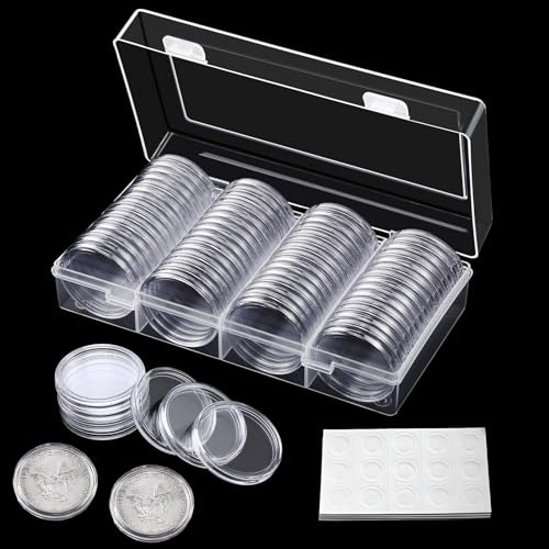 Münzkapseln, 60 Stück 41mm Münz Aufbewahrungbox, Klare Münze Kapseln mit Aufbewahrungsbox, Münzhalteretui Dichtung Münzhalter mit 8 Größen Weicher Schaumstoffringe Protect(19/20/22/25/27/30/39/41mm)