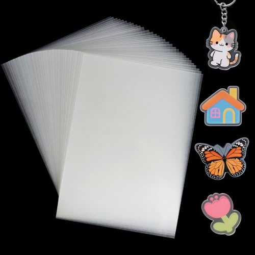 Hanqing 30 Pcs Shrink Plastic Sheets, Semitransparent Sanded Shrink Films Papers for Craft DIY, Creating Key Chains(A5/7.9 x 5.7 inches)