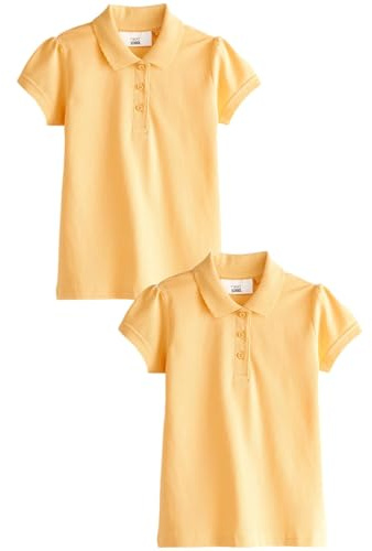 NEXT Mädchen Kurzärmelige Polohemden aus Baumwolle im 2er-Pack Gelb Numeric_146
