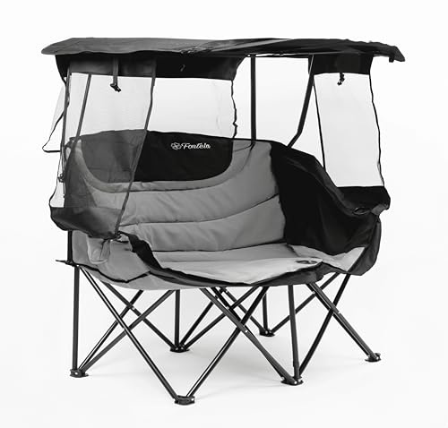Double Camping Chair with Canopy, Folding Two-Person Seat, Portable Outdoor Loveseat with Shade, Folding Chair for Beach, Lawn, and Outdoor Activities