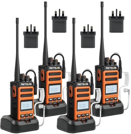 Retevis C66B Walkie Talkie with Earpiece, Long Range 2 Way Radio | Noise Reduction, Emergency Alarm, Wireless Clone, Dual Watch, for School Trip, Hotels, Security (Orange 4 Pack)