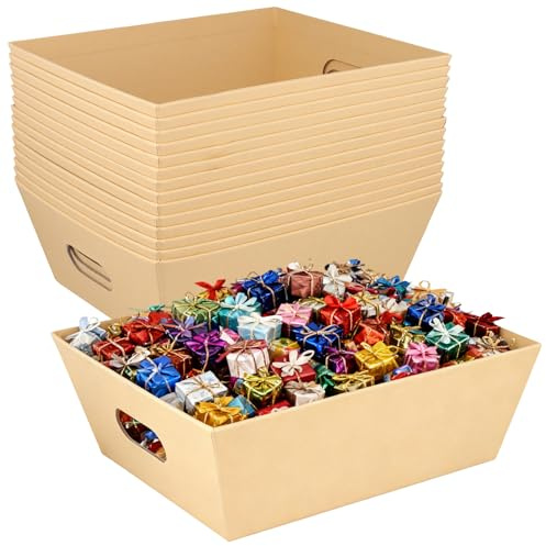 15 x Präsentkorb Leer,Geschenkkorb aus Kraftpapier mit Griffen, 25x21x9 cm | Geschenkverpackung für Geburtstage und Feiern