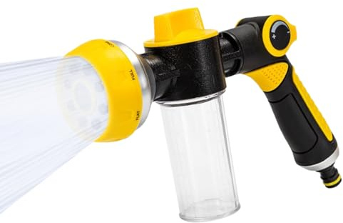 Garden Hose Pipe SprayGun, Adjustable Patterns Hose Nozzle with Soap Dispenser Bottle, High-Pressure Anti-Slip WaterGun for Plants & Lawns Watering, Car & Bike Washing and Pets Bathing