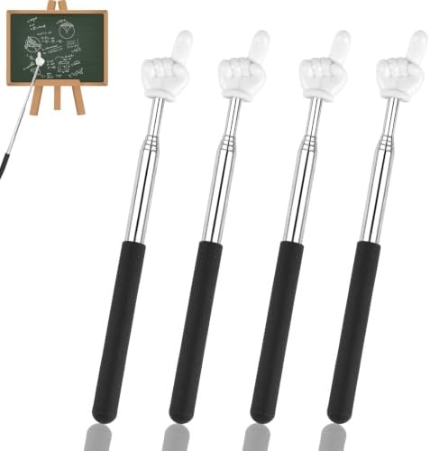 4 Stück Zeigestab Ausziehbar, Zeigefinger Stab, Teleskop Lehrer Zeiger | Edelstahl Schwarz Mini Finger Zeigestock für Kinder Klassenzimmer, Präsentation, Lesungen