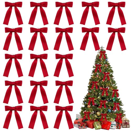GakQll Weihnachtsdeko, 20 Stücke Geschenkschleifen, Schleifen Weihnachtsbaum Deko, Rote Schleifen Weihnachtsbaum Samtschleifen, für Innen- und Außenbereich Leckereien Tüte Basteln Hochzeit Zuhause