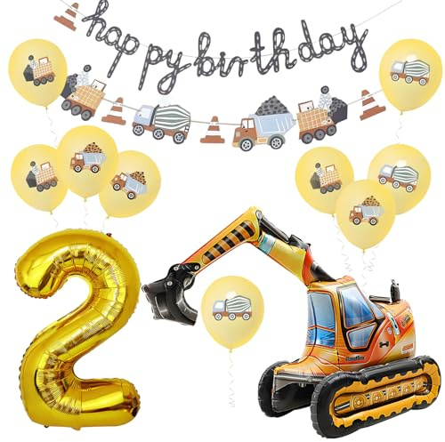 13 Stück Bagger Geburtstag Deko 2 Jahre, Bagger Folienballon | Geburtstagsdeko Traktor 2 Jahre, Baustellen Luftballon 2. Geburtstag