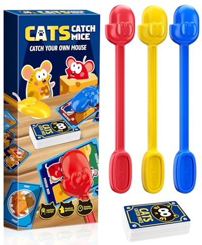 FUNJEO Snap Card Game | Card Matching Game for Children Ages 4 and Up | Cats Catch Mice with 3 Tappers - 34 Card Set | Family Card Game for 2-3 Players | Party & Travel Toys