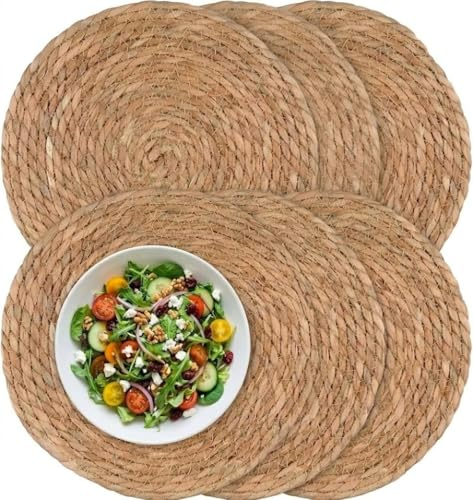 Platzset,Platzset rund,6er-Set Tischsets aus Wasserhyazinthe(33 cm),Runde Boho-Tischsets,Für Esstisch,Küche und Wohnaccessoires