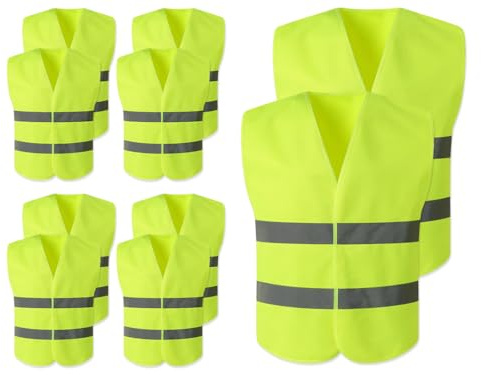 Hitopin Warnweste, 10PCS Sicherheitswesten, Gelb Sicherheitsweste, Auto Reflektorweste, Reflektierenden Streifen Weste, Neon gelb Reflektierend Warnweste