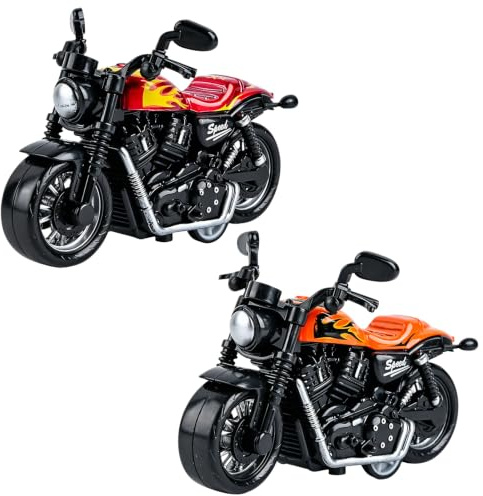 MUYAPAY 2 Stück Motorrad Spielzeug, Retro Motorrad Modell Rückziehauto | Spielzeugautos Set Legierung für Freunde und Kinder für Lernspiel, Geburtstagsparty-Geschenk als Home Oder Büro Deko