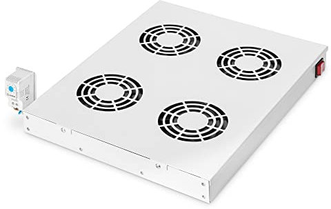DIGITUS fan unit for 19 rack (1HE), or roof mounting in VarioFLEX server & network cabinet, 4x fan, thermostat, grey (RAL 7035)