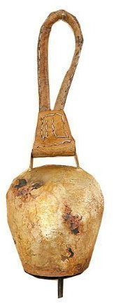 Kuhglocke, Ziegenglocke in antikgold aus Metall, mit braunem Riemen, 1 Stück, ca. 17 cm x 10 cm x 41 cm