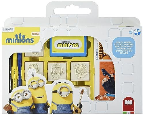 Multiprint Tasche 7 Stempel für Kinder Minions 2, 100% Made in Italy, Benutzerdefinierte Stempelset Kinder, in Holz und Naturkautschuk, Ungiftige Waschbare Tinte, Geschenkidee, Art.07896