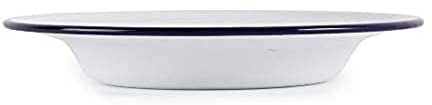 Olympia Assiettes creuses en acier émaillé 245 mm (lot de 6), blanches avec bord bleu, empilables, usage professionnel et domestique, passe au lave-vaisselle et au four, GM513