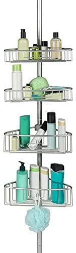 Kreher Teleskop-Duschregal, Badregal aus Aluminium, rostfrei, einfache Montage ohne Bohren, 4 verstellbare Körbe!