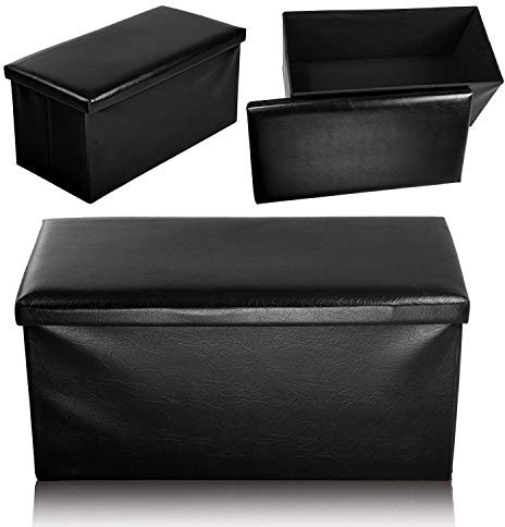 Ashley Mills New Large Ottoman Foldaway Storage Blanket Toy Box Bench Faux Leather Double 76x38cms (Black)