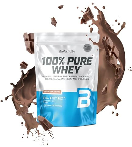 BioTechUSA 100% Pure Whey | Proteinpulver mit BCAA und Glutamin | Glutenfrei, Palmölfrei | 21g Protein pro Portion, 454 g, Schokolade