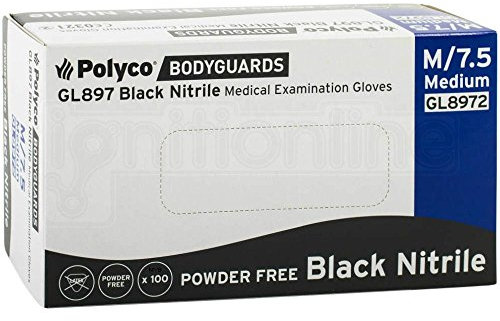 Polyco GL8972 Bodyguards Nitrile Powder Free Disposable Glove, Size M, Black
