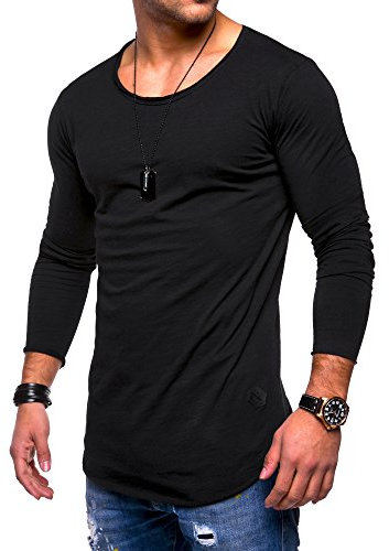 Rello & Reese Herren Oversize Longsleeve Crew Neck Sweatshirt T-Shirt MT-7315 [Schwarz, L]