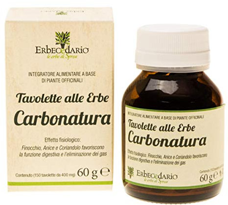 Carbone Vegetale Erbecedario Tavolette Per Gonfiore addominale donna, pancia gonfia, Digestione Difficile - Integratore pancia piatta Confezione da 60 gr - 150 Compresse