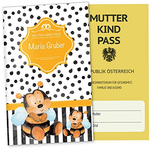 OLGS Mutterkindpasshülle Österreich Creative Royal Biene, Personalisierbare Schutzhülle für Schwangerschaft, Platz für Ultraschallbilder