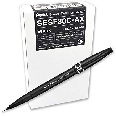 Pentel SESF30 °C AX Extra Fine Brush Tip, Black Pack of 12