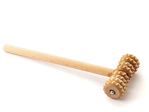 Ribnican - Anti Cellulite Massageroller mit Handgriff Roller für Maderotherapie T-Form aus Holz 37 x 13 cm