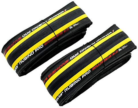 Vittoria Rubino Pro IV G2.0 Graphene Clincher Tire 700x25C, Yellow/Black, 2 Tire, VT2123