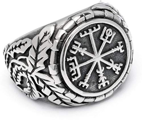 Schmuck-Checker Vegvisir Wikinger-Ring aus 316L Edelstahl nordisch germanisch keltisch isländischer Runen-Kompass Herren-Geschenk